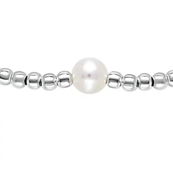 Sterling Silver Bead & Freshwater Cultured Pearl Stretch Bracelet